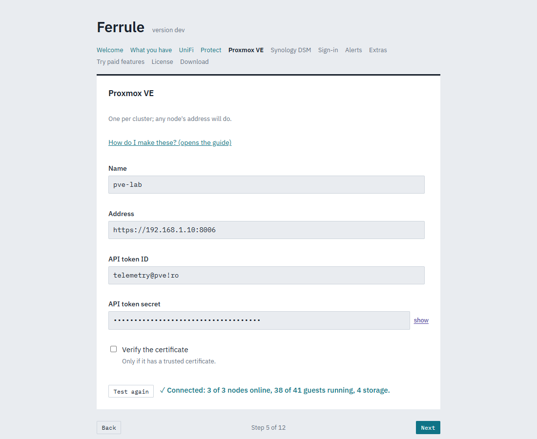 A Proxmox VE page, with the test passed